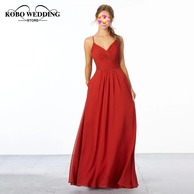 2020 Yeni gelinlik Modelleri Kırmızı Kadınlar Uzun Şifon Plaj Elbiseleri A-line Düğün Konuk Parti Elbiseler