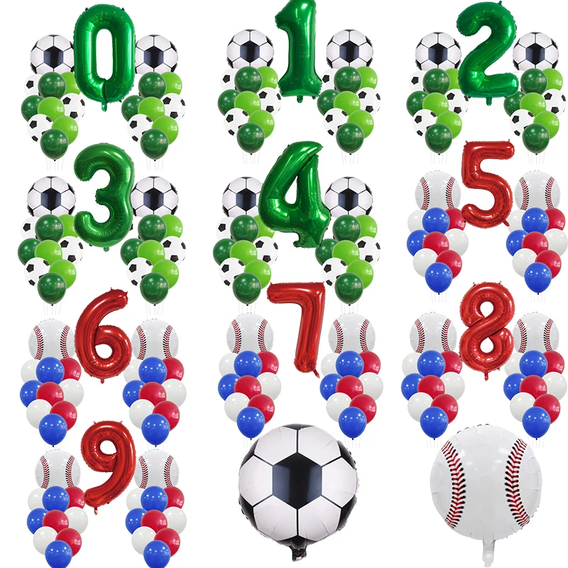 21 Adet / 1 Takım Futbol Beyzbol Spor Tema Doğum Günü Partisi dekorasyon balonları 32 inç Kırmızı Yeşil Numarası Globos Çocuklar İyilik Erkek Hediye 0