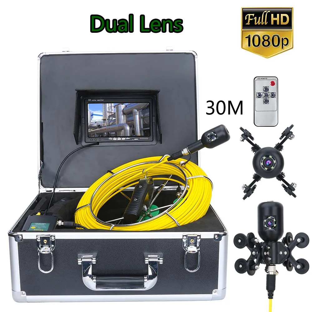 7 inç 30 M 1080 P HD Çift Kamera Lens Drenaj Kanalizasyon Boru Hattı Endüstriyel Endoskop Boru Muayene Video Kamera 0