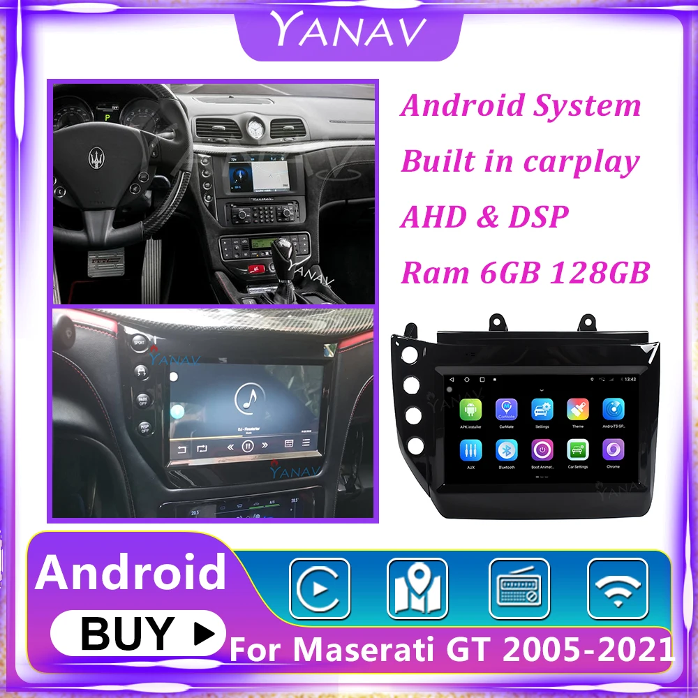 Android 10 Araba Radyo GPS Navigasyon Maserati GT İçin Siyah Ekran Multimedya Oynatıcı Kafa Ünitesi Kablosuz Alıcı Dahili Carplay