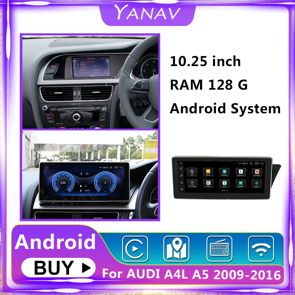 Araba Radyo Multimedya Audi A4L A5 2009-2016 sağ el Android GPS Navigasyon Video Oynatıcı Başkanı Ünitesi HD Ekran 10.25 İnç