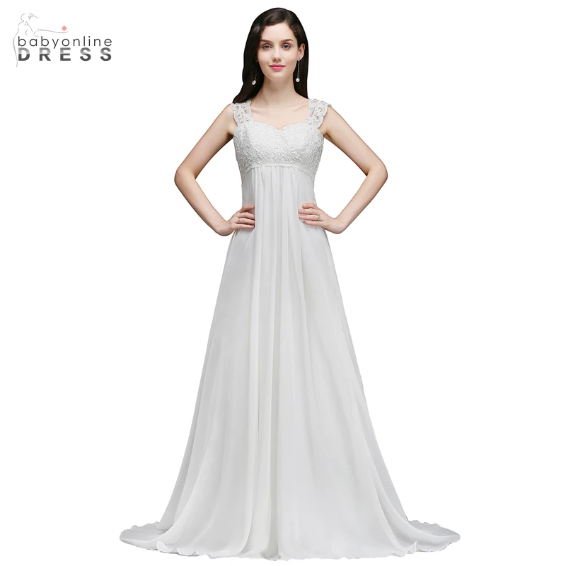 Babyonline Elbise Bir Çizgi Kolsuz Basit düğün elbisesi Zarif Kat Uzunlukta Cut-out Beyaz gelin elbiseleri Suknie Slubne