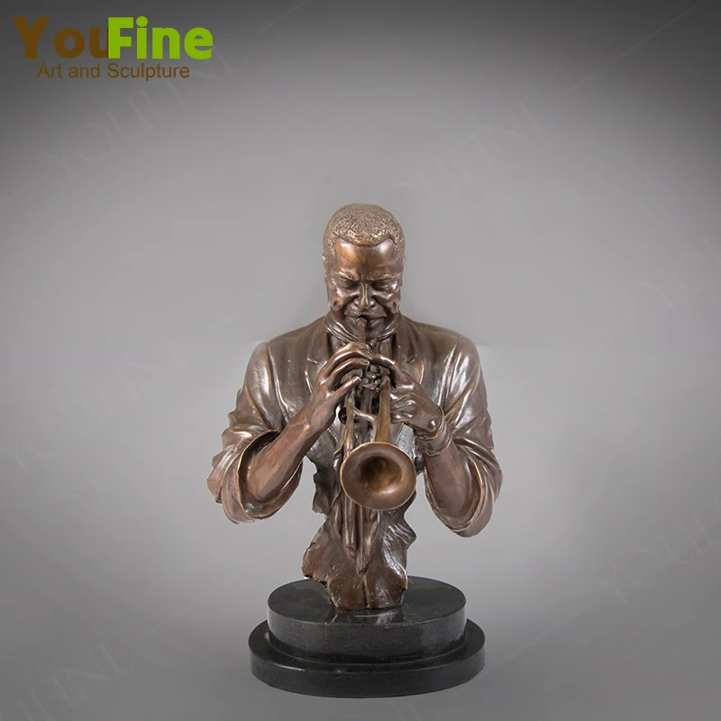 Bronz Müzisyen Büstü Heykeli Trompet Enstrüman Bronz Büstü Heykel Mermer Taban İle Ev Dekor İçin Sınıf Kapalı Süs 0