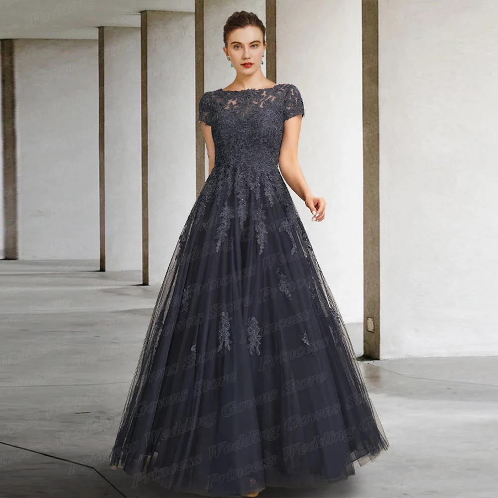 Düğün Konuk Parti Kıyafeti Kadın Kısa Kollu Scoop Boyun Kat Uzunluk Vintage Anne Gelin Elbiseler Artı Boyutu Vestidos