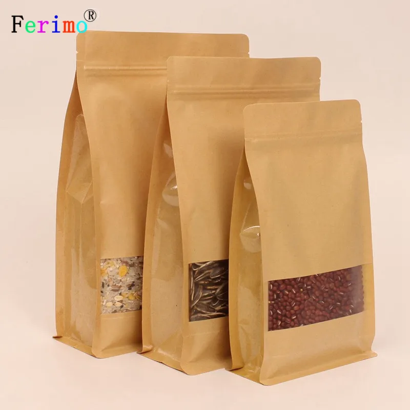Ferimo 100 adet Çay sekiz tarafı sızdırmazlık, zımpara, pencere, kraft kağıt kendinden kilitli torba aperatif yiyecek çantası kendinden destekli çanta
