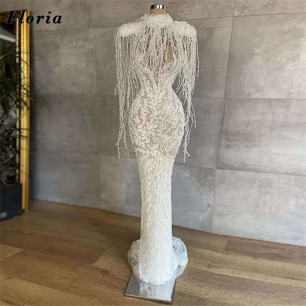 Floria Benzersiz Uzun Boncuk Püskül Abiye Elbiseler De Soiree Arapça Dubai Mermaid Abiye Örgün Parti Törenlerinde Balo