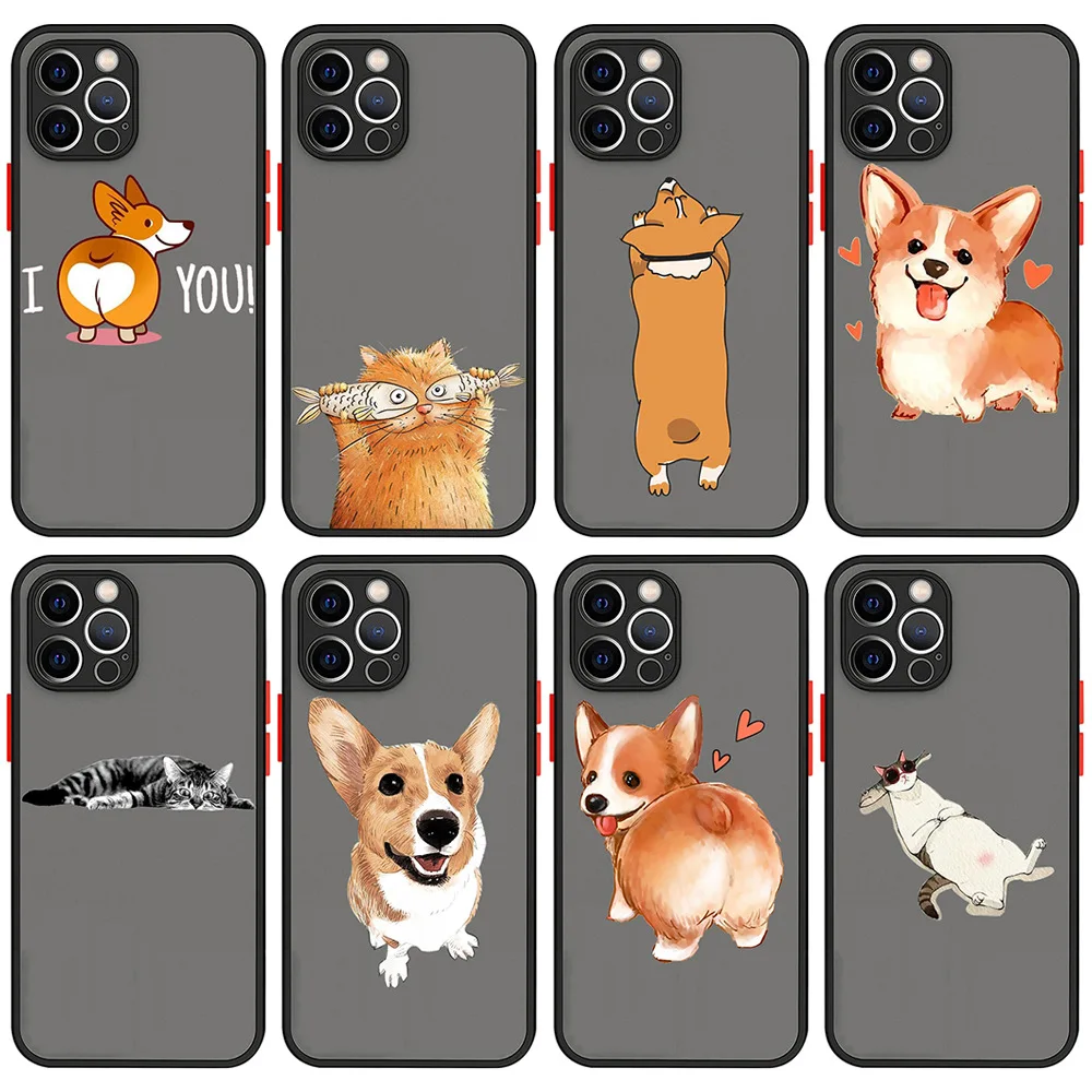 PUNQZY Karikatür Hayvan Kedi Ve Köpek Sperm Delik Düğmesi Her şey dahil Telefon kılıfı için iPhone 13 12 11 Pro Max XR X 8 7 Yumuşak TPU Kapak