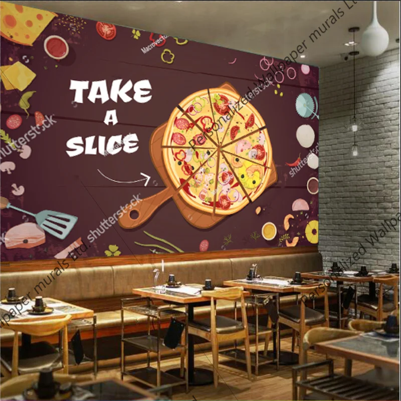 Pizza Dilimleri Mutfak Tahtası ve Malzemeler Özel Duvar Kağıdı Fast Food Restoran Snack Bar Papel De Parede 3d