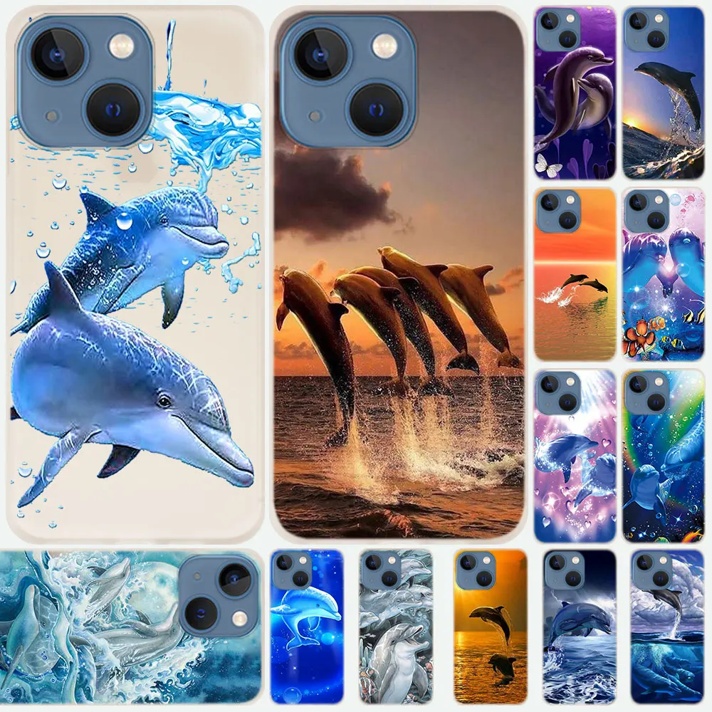 Silikon Yumuşak Coque Kabuk Kılıf Apple iPhone 14 13 12 11 Pro X XS Max XR Artı Mini SE 2020 Kapak Okyanus Hayvan Yunus
