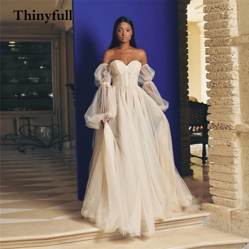 Thinyfull Basit Uzun Bir Çizgi düğün elbisesi 2022 Uzun Tam Kollu Sevgiliye Örgün Akşam Gelin Gelin Balo Abiye Elbiseler