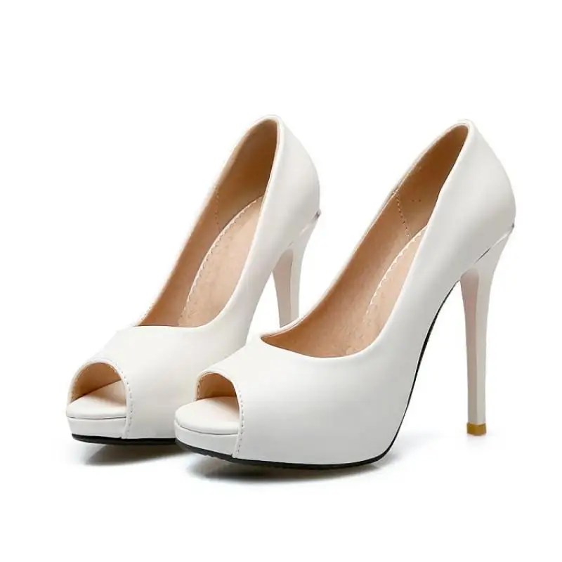 Yaz İnce Yüksek Topuk Kadın Ayakkabı 12cm Topuk Profesyonel Ol İş Ayakkabısı Beyaz Pembe Peep Toe Düğün Ayakkabı Kadın 0