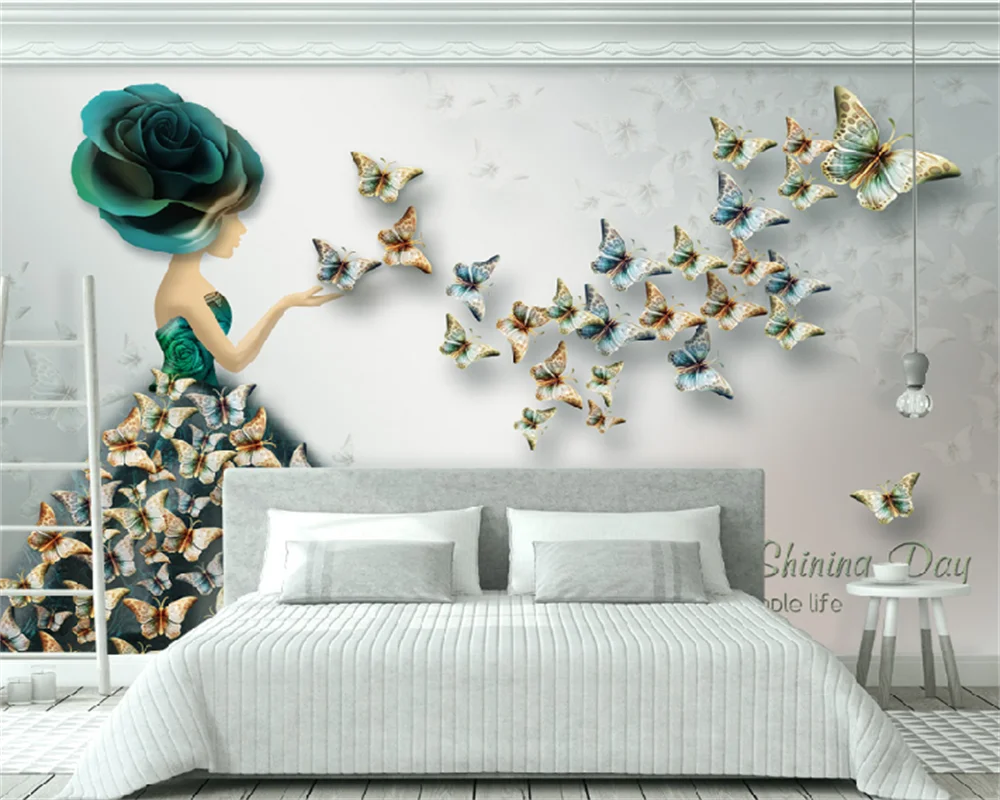 wellyu Özel duvar kağıdı üç boyutlu kabartma kelebek balerin Avrupa retro TV arka plan duvar dekorasyon boyama duvar 0