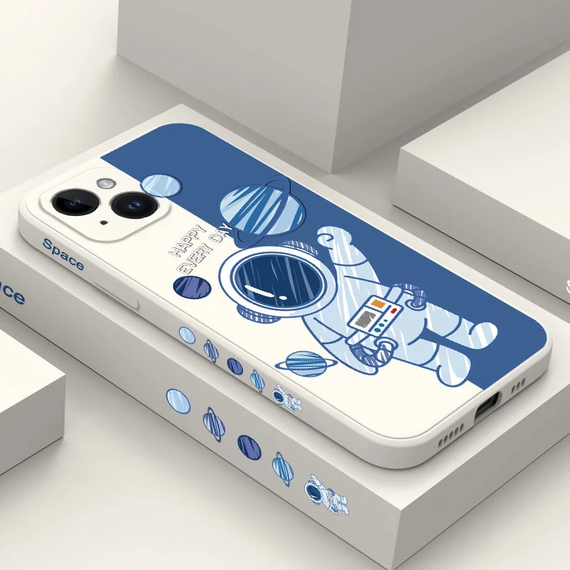 Çizim Astronot Telefon Kılıfı İçin iPhone 14 13 12 11 Pro Max Mini X XR XS SE2020 8 7 Artı 6 6S Artı Kapak
