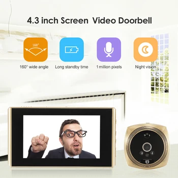4.3 İnç Lcd Kapı gözetleme kamerası Video Göz Video Doorbell1080p elektronik Kapı Görüntüleyici Gece Görüş Anti-Hırsızlık Kapı Zili Görüntüleyici