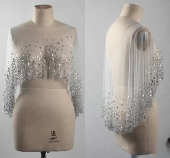 Glitter kristal boncuklar Sarar Akşam Balo Resmi Elbise Düğün Bolero Ceketler Özel Durum Şal Elbise 0