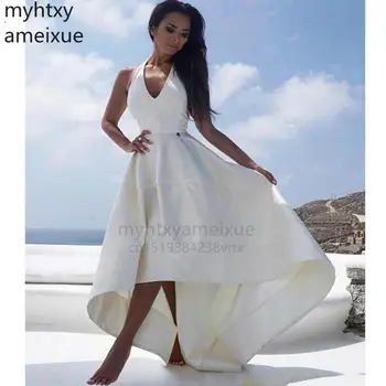 Uzun Seksi Yüksek düşük Beyaz düğün elbisesi Bir Çizgi Gelin Elbise Halter Boyun Romantik Gelinlikler Traje De Novia 2022