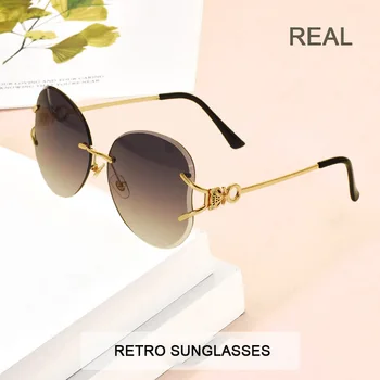 Retro Lady Kelebek Şekli Çerçevesiz Güneş Gözlüğü Hayvan Kırpma Degrade güneş gözlüğü Açık Shades UV400 Gözlük