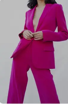 Fuşya Kadın Takım Elbise Seti (Ceket + Pantolon) Uzun Kollu Takım Elbise Kadın Ceket Takım Elbise Kadın Bayanlar Özel Yapılmış