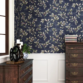 Amerikan Rustik Duvar Kağıtları Ev Dekor Yaprak Çiçek Mavi Duvar Kağıdı Rulo Oturma Odası Yatak Odası Dekorasyon Duvar Papel Pintado