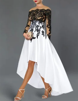 A-Line Kokteyl Elbiseleri Zarif Elbise Düğün Parti Asimetrik 3/4 Uzunluk Kollu Kapalı Omuz Saten Boncuk Nakış