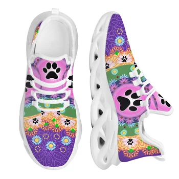 Doginthehole Degrade Pet Köpek Pençe Baskı Sneakers Yaz / Sonbahar Çiçek Desen Trendi Rahat Dantel-Up Düz vulkanize ayakkabı
