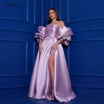 Sumnus Leylak Vintage Balo Elbise Yüksek Yarık Leke Plise Çıkarılabilir Kollu Parti Elbiseler Vestidos De Gala Elbiseler De Soirée 2023