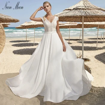 Plaj düğün elbisesi 2022 Kadınlar İçin Derin V Yaka Dantel gelinlik Kısa Kollu Illusion Backless Seksi gelin kıyafeti Vestido De Novia