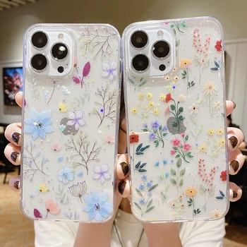 Sevimli Çiçekler Şeffaf Glitter telefon kılıfı Xiaomi Redmi İçin Not 10 9 8 Pro P0C0X3 Yumuşak Silikon Şeffaf Çiçek Kapak Çapa Hediyeler