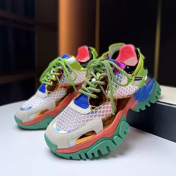 Örgü Nefes kadın Ayakkabı İnce Tasarımcı platform ayakkabılar Kızlar için Hafif Tenis Ayakkabısı Eğitmen Renkli Pullu spor ayakkabı