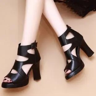 Ayak bileği Kayışı platform sandaletler yüksek topuklu kadın ayakkabısı Yaz 2023 Zarif Deri Blok topuklu sandalet Bayanlar Ofis Yüksek Topuklu