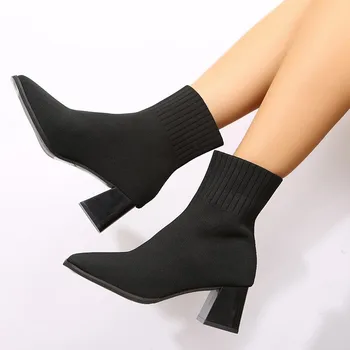 Ayakkabı Kadın Botları Örme Çorap kadın Kalın tabanlı Kısa Tüp Nefes Artı Boyutu Çizmeler platform patik Topuklu