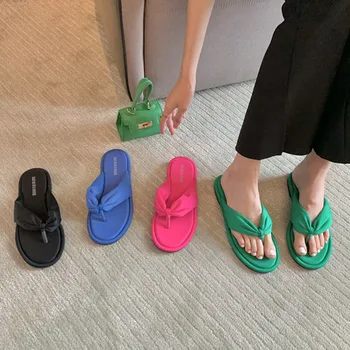 2022 Kadın Yeşil Mavi Düz Topuk Flip Flop Rahat Açık plaj terliği Bayanlar Moda Yeşil Slaytlar Ayakkabı Kadın Yumuşak Sandalet