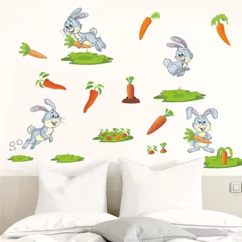 Sevimli Tavşan Tavşan Hasat Havuç duvar çıkartmaları Çocuk Odası Dekorasyon çocuk Hediye Hayvan Duvar Sanatı Diy Ev Çıkartması