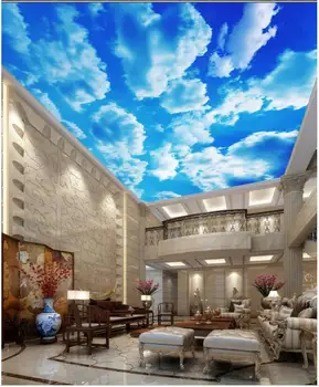 WDBH özel fotoğraf 3d tavan duvar resimleri duvar kağıdı Mavi gökyüzü ve beyaz bulutlar ev dekor 3d duvar resimleri duvar kağıdı oturma odası için 0