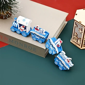 Noel Mavi Tren Süsleme 1 Kutu Sevimli Oyuncak Modeli Sanat Süsleme Malzemeleri Yeni Yıl Partisi Dekorasyon Hediye Malzemeleri Y5GB