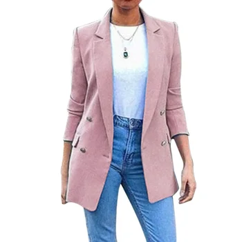 2020 Casual Blazer Kadın Moda Katı Düğmeler Mont Ofis Bayanlar Aşağı Yaka İnce Outweats Kadın Streetwears Artı Boyutu S-5XL
