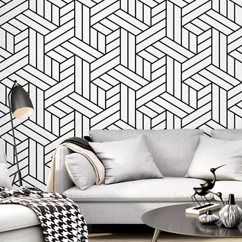 Iskandinav tarzı duvar kağıdı ıns TV arka plan siyah ve beyaz ızgara geometrik yatak odası oturma odası modern basit web ünlü duvar kağıdı