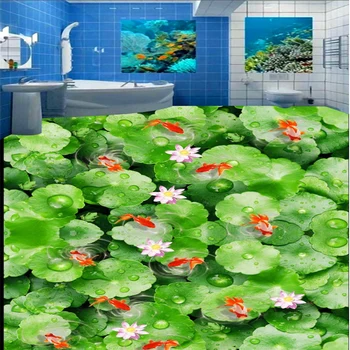 beibehang Büyük özel döşeme lotus yaprağı gölet gölet kimura su dokuz balık resim banyo yatak odası 3D kalınlaşmış zemin