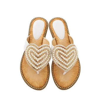 2022 Yeni Zarif Kadın Terlik İnci Kalp şeklinde moda ayakkabılar Bayan Ayakkabıları Konfor Yaz Burnu açık Açık plaj sandaletleri