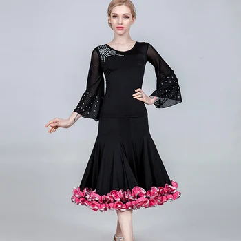 Balo salonu dans eteği Vals Latin Dans Elbise Modern Uygulama Çiçek Büyük Salıncak Skrtis Kadın Standart Tango Samba dans kostümü