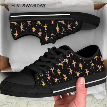 ELVISWORDS Dans Bale Tasarım Klasik Dantel Up Vulkanize kanvas ayakkabılar Kadın Bayanlar için Nefes Flats Ayakkabı yürüyüş ayakkabısı