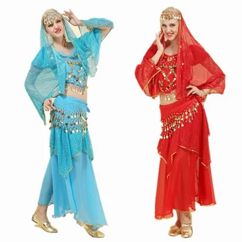 4 adet / takım Oryantal Dans Kostüm Setleri Egyption Mısır Oryantal Dans Kostüm Bollywood Kostüm Hint Elbise Bellydance Elbise