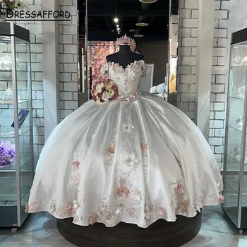 2023 Quinceanera Elbise Balo 3D Çiçekler Aplikler Dantel Korse Tatlı 15 16 Mezuniyet vestidos de 15 anos