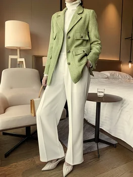 yüksek kaliteli Ofis bayan uzun blazer kadın takım elbise rahat Fransız kalın takım elbise ceket blazer feminino ceket kadın blazers ceketler