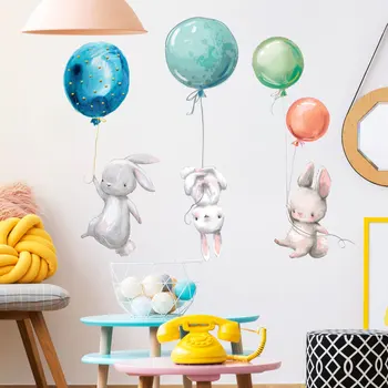 1 Adet Karikatür Tavşan Balon Duvar Sticker çocuk Odası Yatak Odası Dekoratif duvar çıkartmaları Kendinden yapışkanlı duvar çıkartmaları