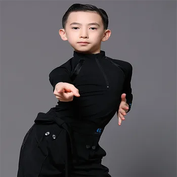 Yeni ürün erkek Latin dans üst Kış uzun kollu çocuk yüksek boyunlu ulusal standart Modern dans uygulama kostüm gömlek
