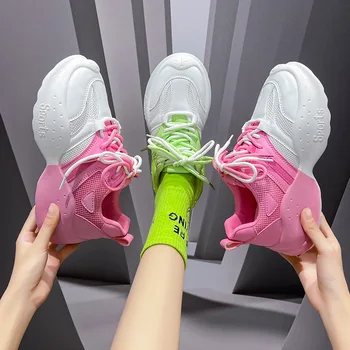 Sonbahar Sneakers Ayakkabı Kadınlar için Kore Tüm Maç Nefes Örgü Ayakkabı Moda Platformu Lace Up Casual koşu ayakkabıları Zapatillas