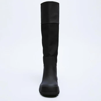 Tasarım Hakiki Deri Diz Yüksek Çizmeler Kadın Çizmeler Siyah Pantolon Derin Oluklar Sonbahar Ve Kış Eğlence Çizme Uzun Teneke Kutu Çizmeler 2