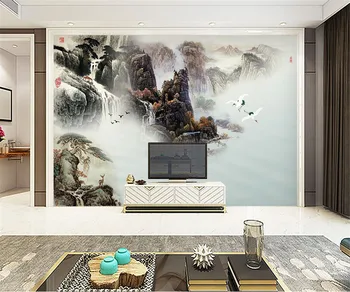 Özel Duvar Atmosferik Manzara çin resim sanatı TV Kanepe Otel Restoran Arka Plan Duvar Dekorasyon duvar 3d Duvar Kağıdı