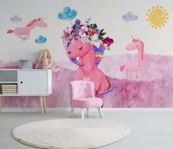 Bacaz Özel Duvar Kağıdı 3D Renkli Graffiti Unicorn Karikatür Duvar çocuk Odası Oturma Odası Yatak Odası Zemin Duvar Kağıdı